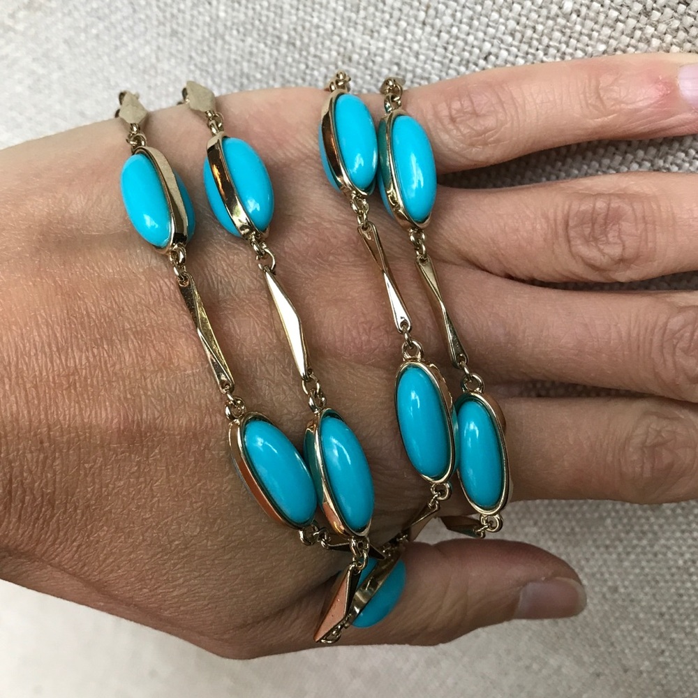 J. Crew turquoise & gold tone layering necklace